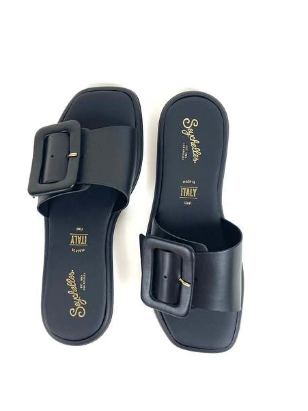 Seychelles Manhattan Black Leather Slide Sandals Buckle Size 9 NWOT